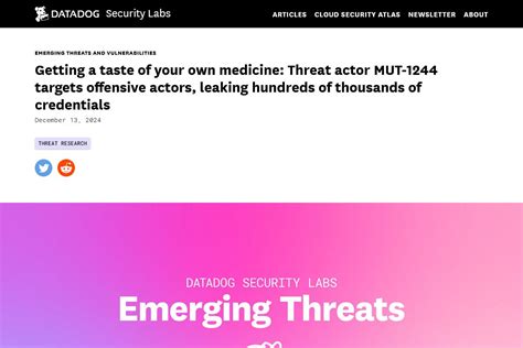 Getting A Taste Of Your Own Medicine Threat Actor Mut 1244 Targets Offensive Actors Leaking Hundreds Of Thousands Of Credentials Datadog Security Labs