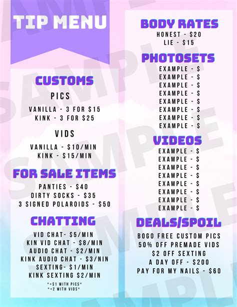 Onlyfans Content Ideas Tip Menu Marketing Guide Digital Download